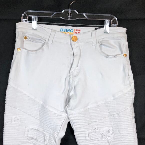 Demolition Mens Jeans White Moto Straight Distressed Premium Denim Y2K 32x30 - Picture 2 of 12